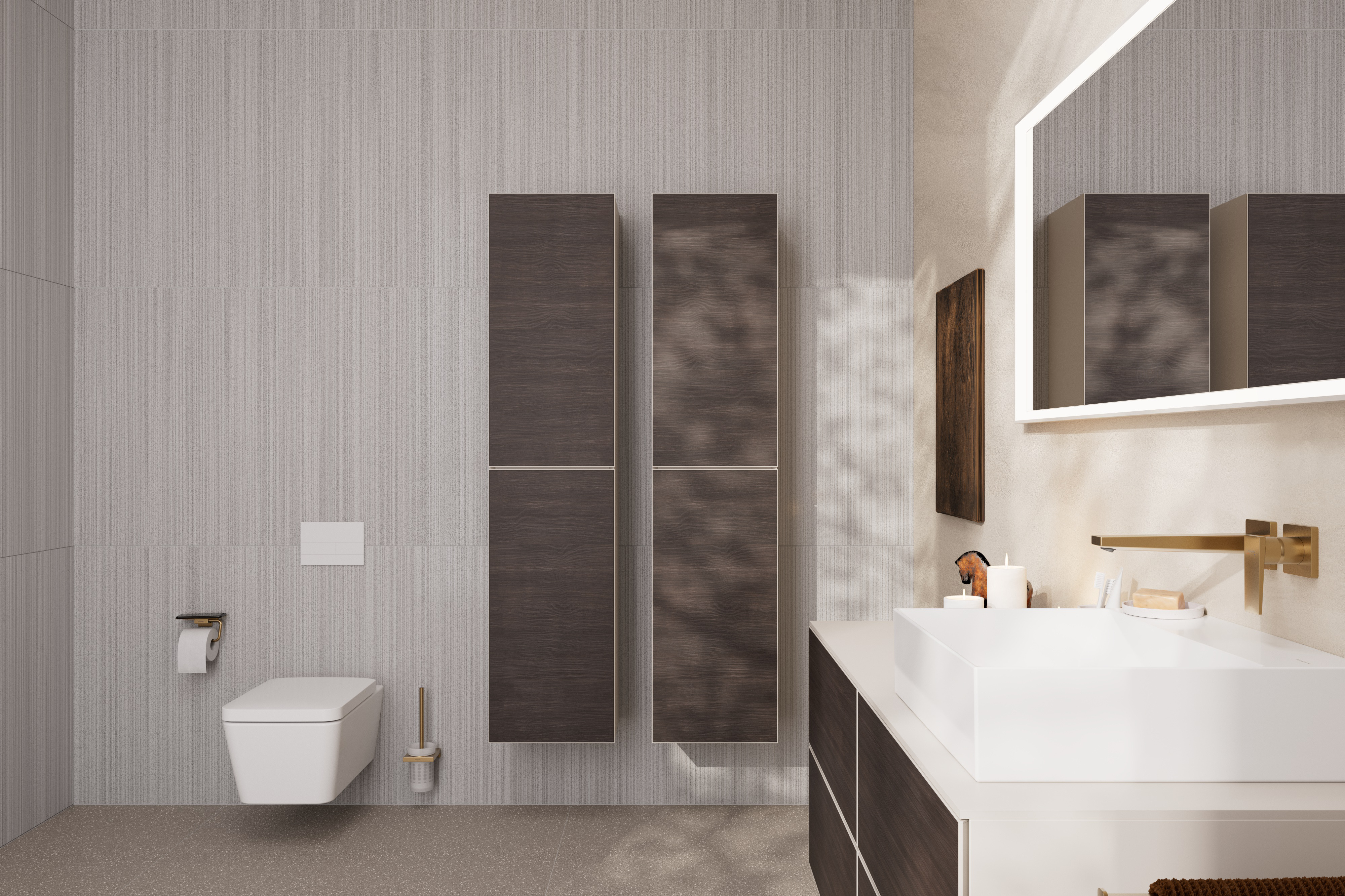 Close-up: Single lever basin mixer for concealed installation wall-mounted with lever handle and spout 22 5 cm
