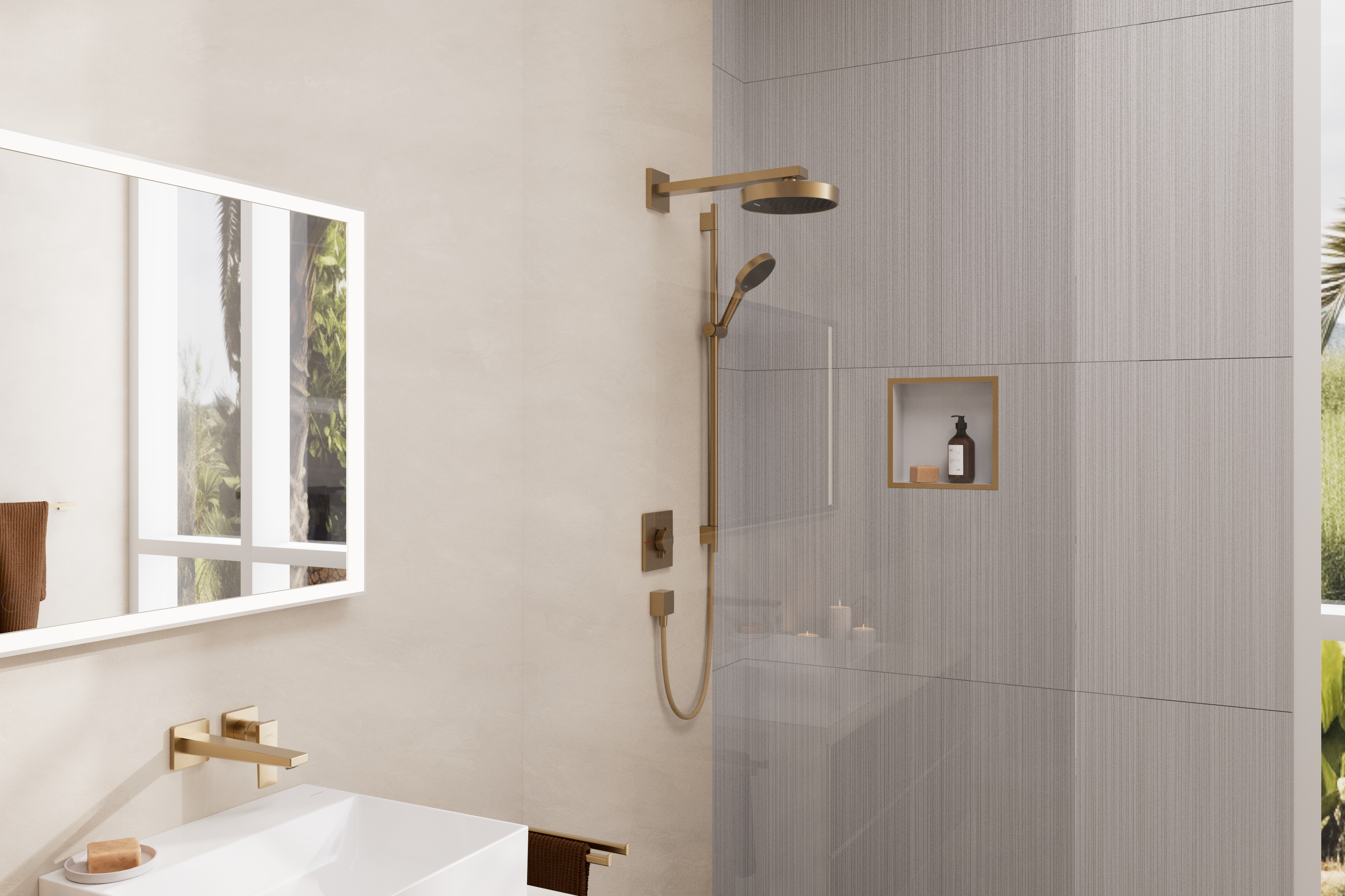 Close-up: Single lever basin mixer for concealed installation wall-mounted with lever handle and spout 22 5 cm