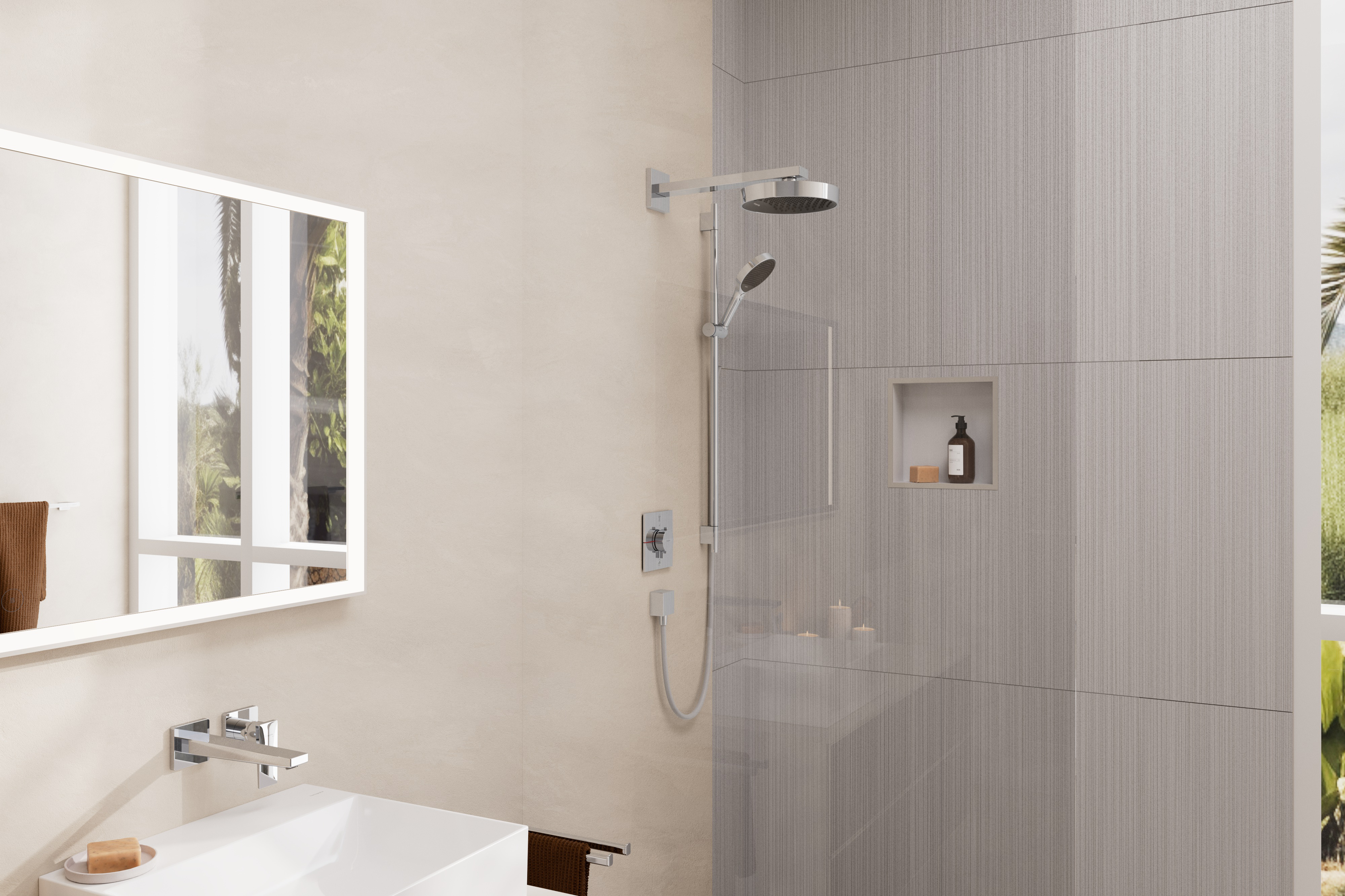 Close-up: Single lever basin mixer for concealed installation wall-mounted with lever handle and spout 22 5 cm